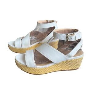 Naturalizer Ankle Wrap Sandals Wedge Size 9 White Leather Yellow Chevron
